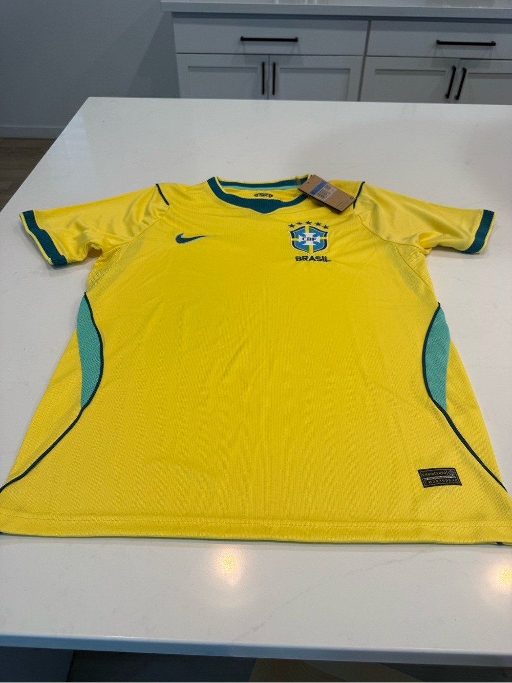 Nike Yellow Brazil Men’s Soccer Jersey with Green Trim